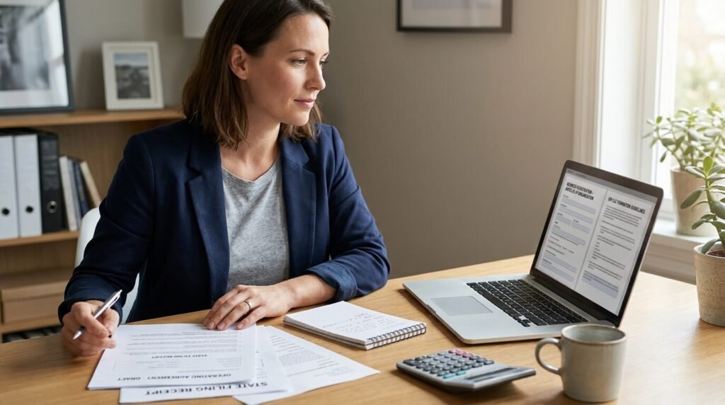 Entrepreneur completing LLC formation paperwork